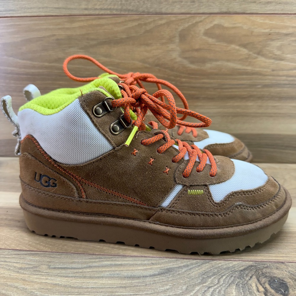UGG Highland Sneaker Boot Womens 7 Chestnut Orange Neon Yellow High Top Sneakers